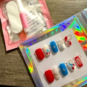 Handmade Stick on Nails: 4th of July Cherries